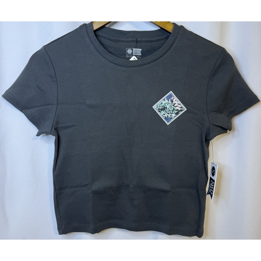 Salty Crew Women's Baby Tee Crop Top Small Gray NWT Graphic T-Shirt Cotton